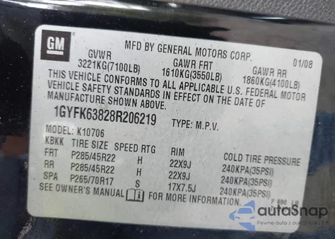 2008 Cadillac Escalade Standard from USA, damaged, VIN 1GYFK63828R206219